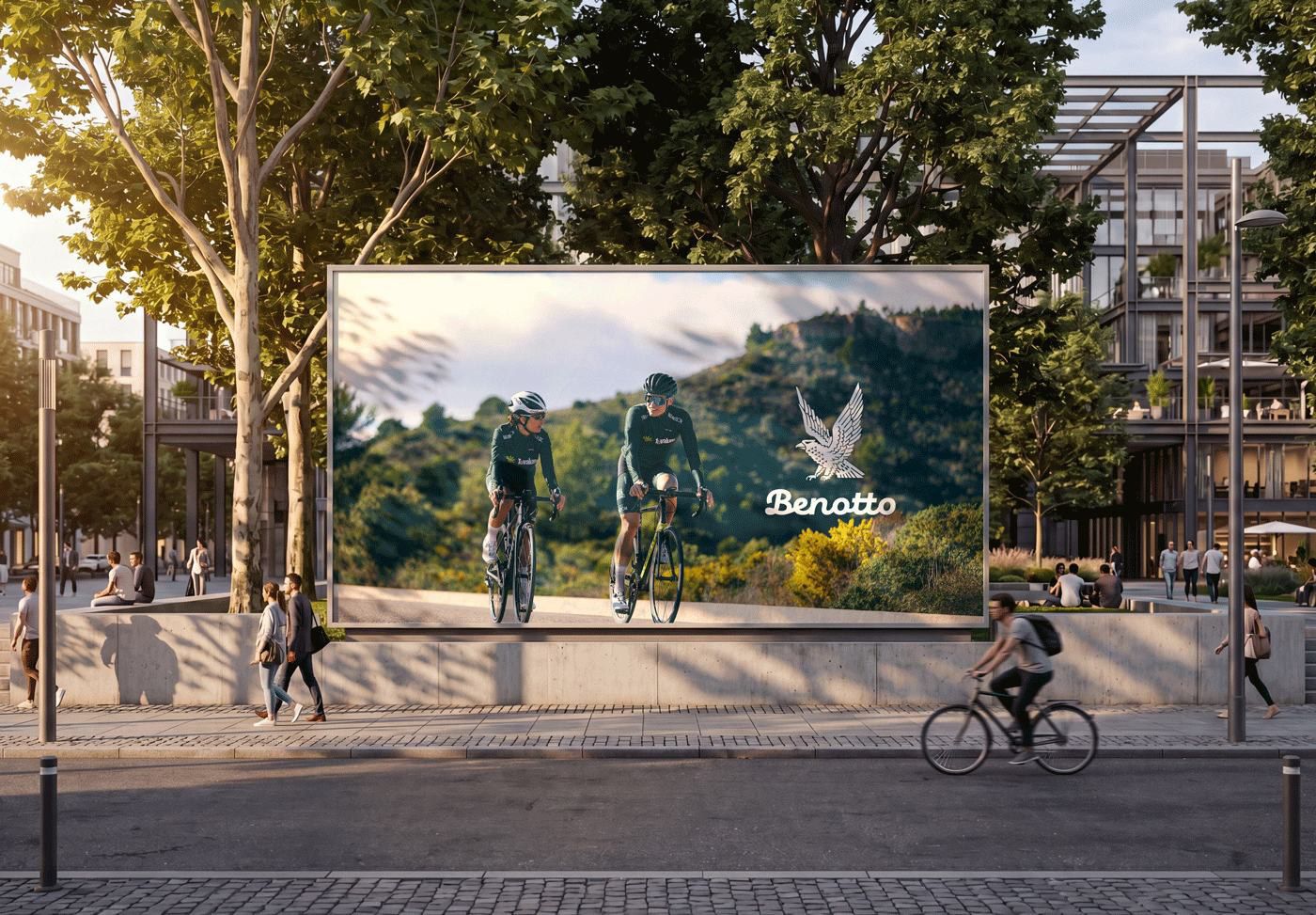 Street billboard with two cyclists and the white lockup