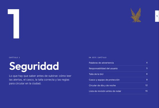 Manual chapter opener: a large 1 and Seguridad on blue