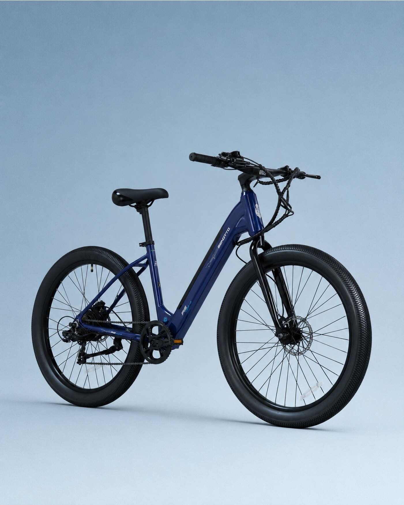 The E-Iris electric bike in studio on sky blue