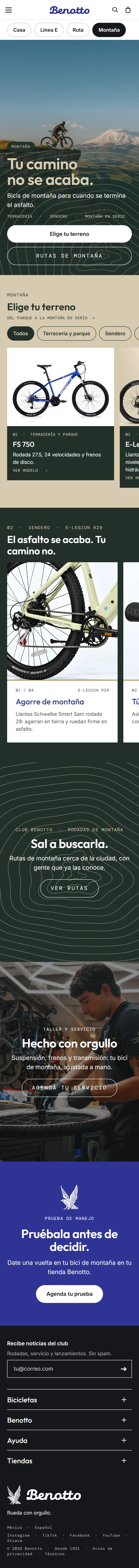 Full Montaña page on a phone: Tu camino no se acaba