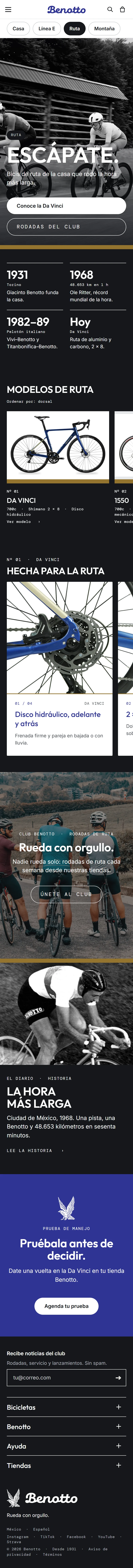 Full Ruta page on a phone: Escápate in black and white