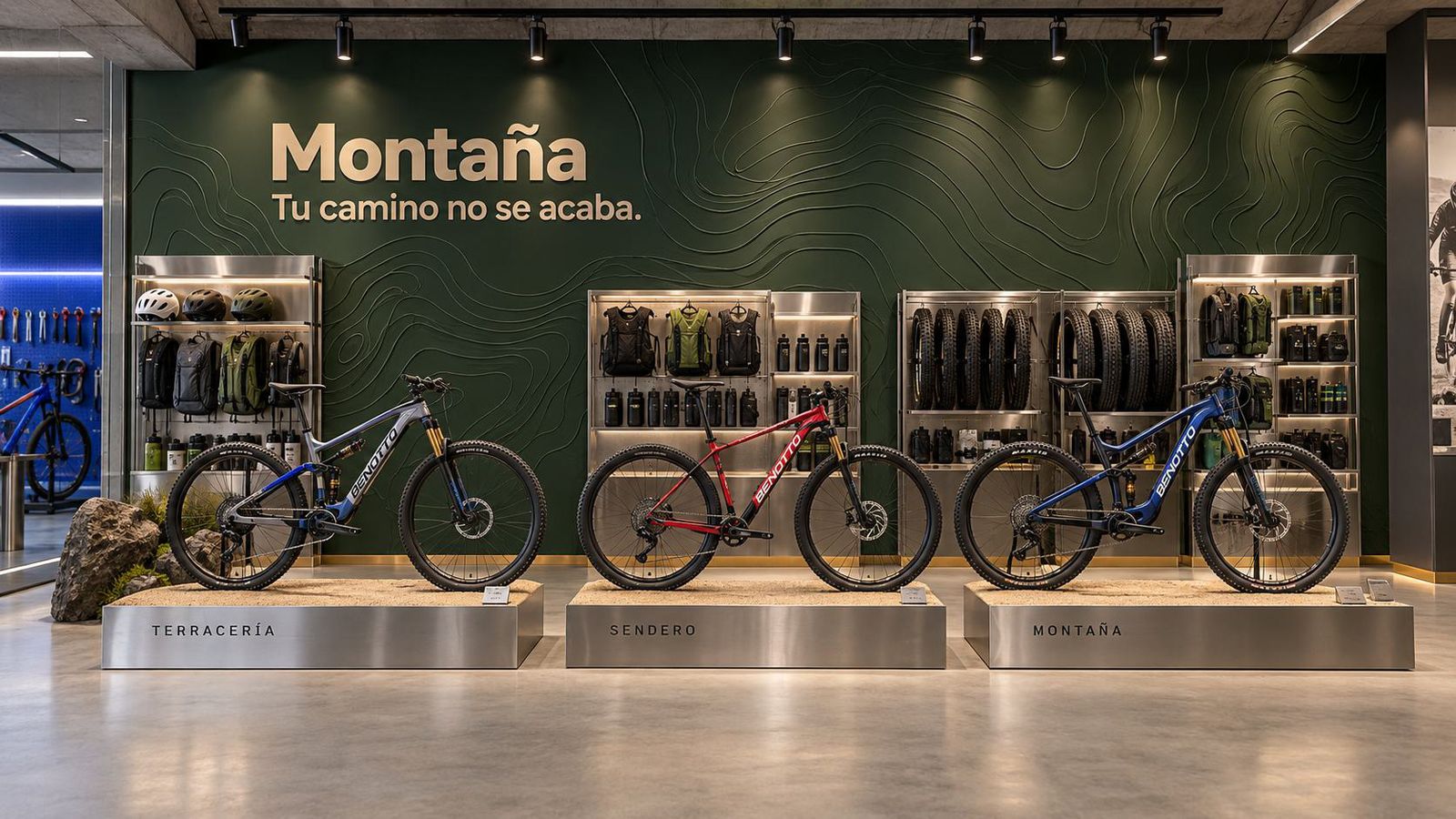 The Montaña zone on forest green with contour lines