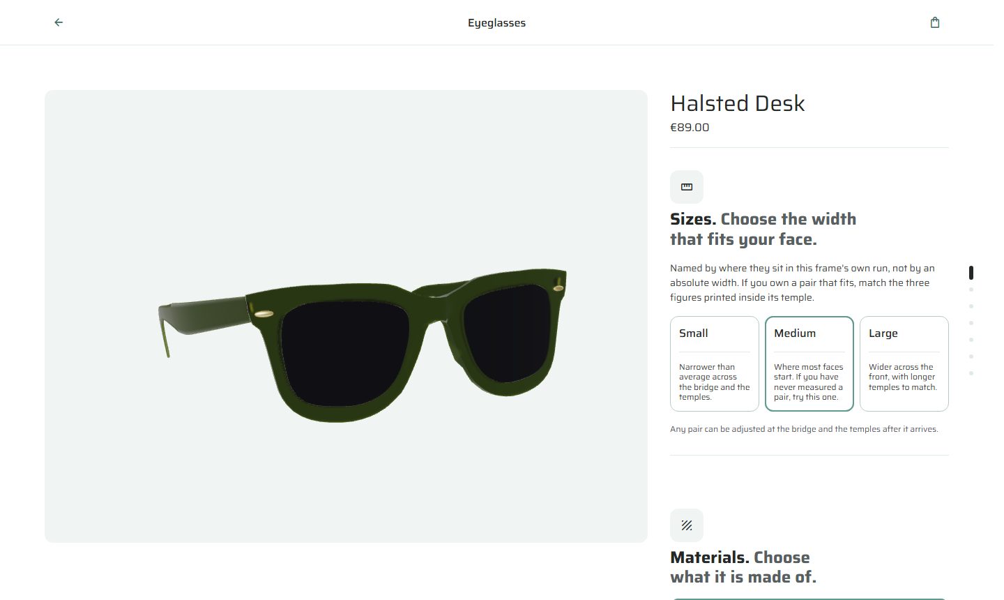 Product builder — 3D stage with the configuration panel beside it