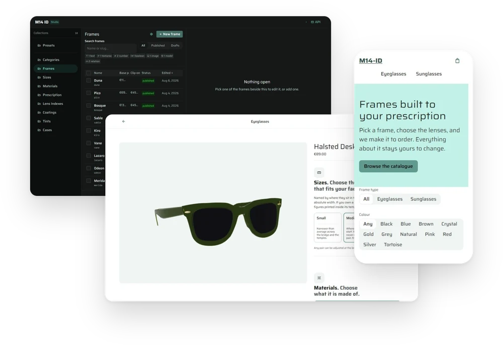 The CMS, the eyewear builder and the store on mobile