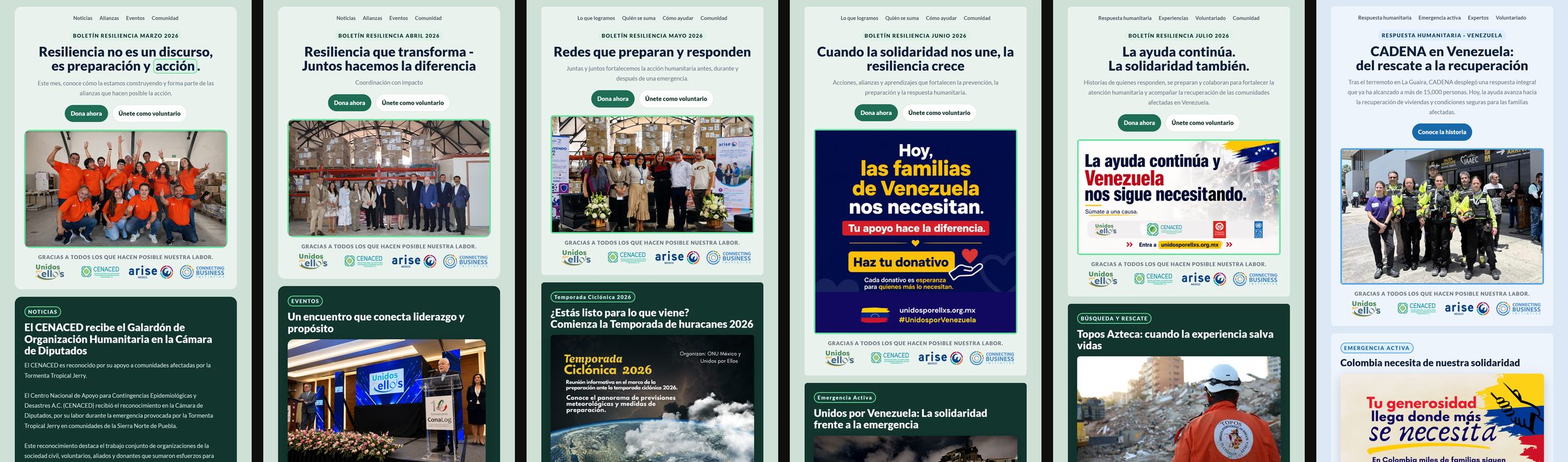 Six editions from March to August 2026, all built on the same template
