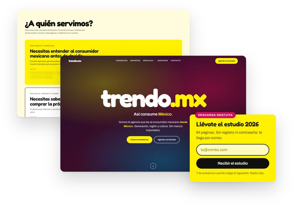 Prototype screens: services, homepage and the study download card