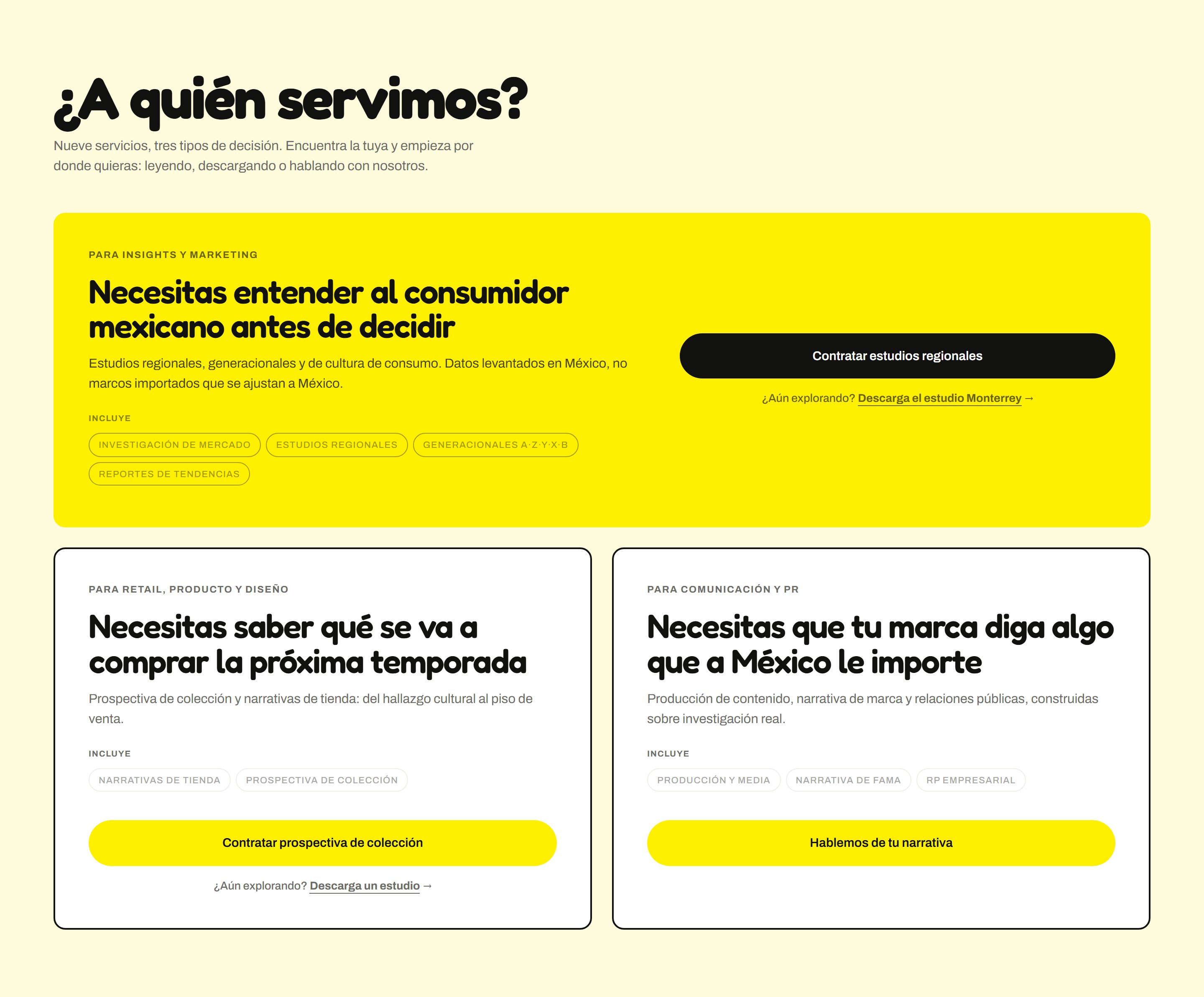 Services block — three decisions, not nine deliverables