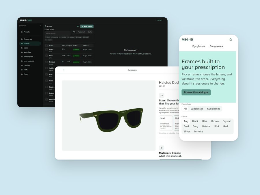 M14 ID: the CMS, the eyewear builder and the store on mobile