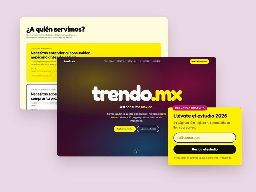 Trendo.mx prototype: services, homepage and the study download card